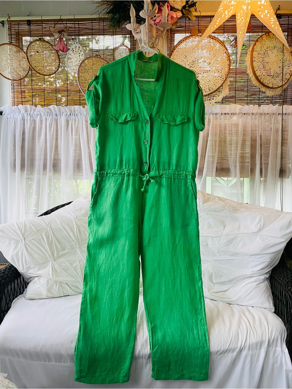 Green Linen Jumpsuit